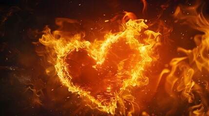 Raging Fiery Heart - Intense Burning Flames Abstract Background