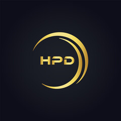 HPD logo. H P D design. White HPD letter. HPD, H P D letter logo design. H P D letter logo design in GOLD, GOLDEN LOGO, THREE, style. letter logo set in one artboard. H P D letter logo vector design.	