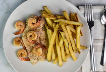 seasoned chicken breast  top with  shrimp