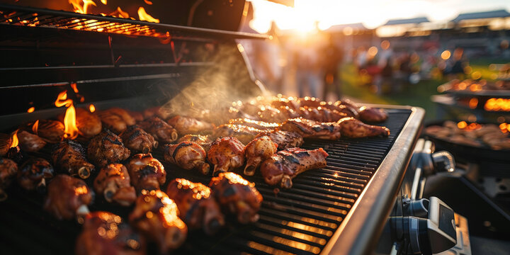 Grilling juicy chicken  on a  pellet grill smoker outdoor