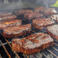 Juicy steaks on a smoker