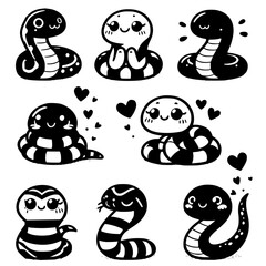 set of cartoon monsters snake