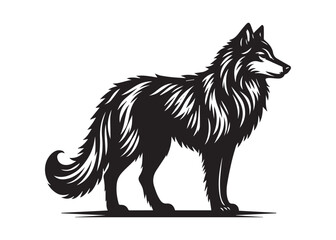 Alpha Wolf Silhouette in Black and White Vector Art with Majestic Presence