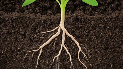 Closeup of dirt with embedded roots, Realistic, Brown tones, Detailed root and soil textures