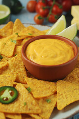 Corn tortilla chips with cheese sauce