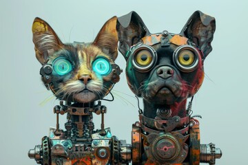 steampunk robot cat and dog
