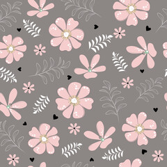 Bright floral pattern. Seamless background with flowers. Bright spring flowers. Floral illustration. graphic abstract background. Pink flowers.