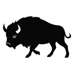 a minimal and simple forest big horn buffalo silhouette on an isolated white background 