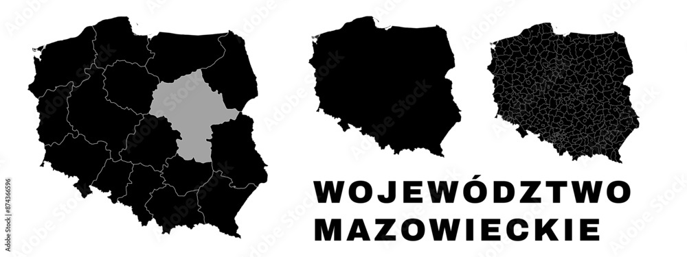 Wall mural masovian map, polish state. poland administrative provinces, boroughs, and municipalities.