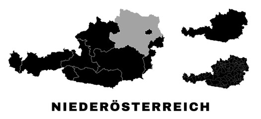 Obraz premium Lower Austria map, Austrian state. Austria administrative provinces, boroughs, and municipalities.
