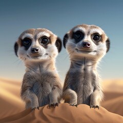 Cute Meerkats in Desert - Playful Flat Design Illustration of Alert Meerkat Group in a Sandy Environment