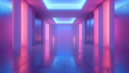 Fototapeta premium Modern Future Sci-Fi Corridor With Bright Lighting For Interior Display. Abstract Futuristic Concept With Cement Floor And Wall Background. 3d Render.