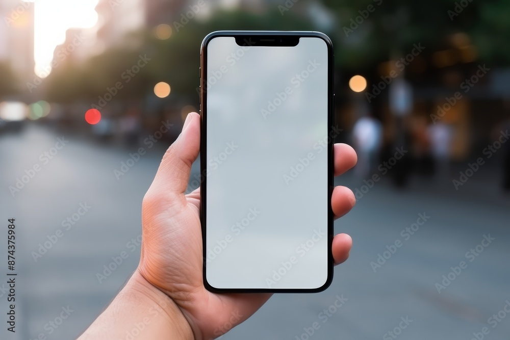 Poster modern smartphone with transparent screen in a hand