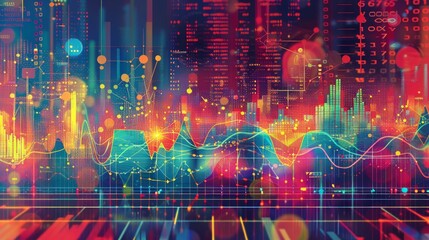 Fototapeta premium Abstract Data Visualization with Colorful Graphs and Lines