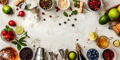 A variety of cocktail ingredients for a bachelorette party celebration. Concept Signature Cocktails, Bachelorette Party Ideas, Mixology Tips, Drink Garnishes, Party Decorations
