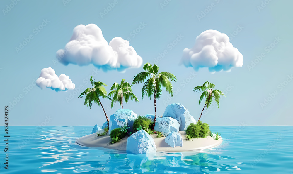 Poster tropical island with palm trees