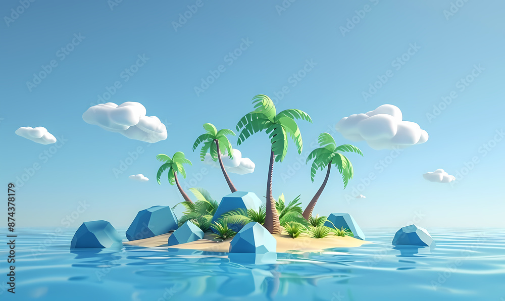 Poster tropical island with palm trees