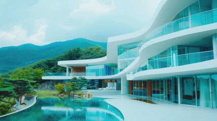 Fototapeta premium Aesthetic modern places in South Korea, beautiful places that are often used for dramas, --ar 16:9 Job ID: 08f14175-6031-43f0-b33d-c3f400a6410a