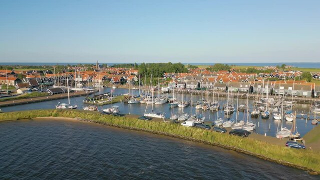 Aerial drone view of the island Marken in the Netherlands.