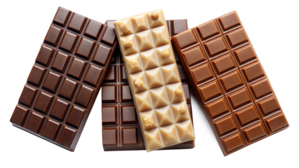A row of chocolate bars with different shapes and sizes