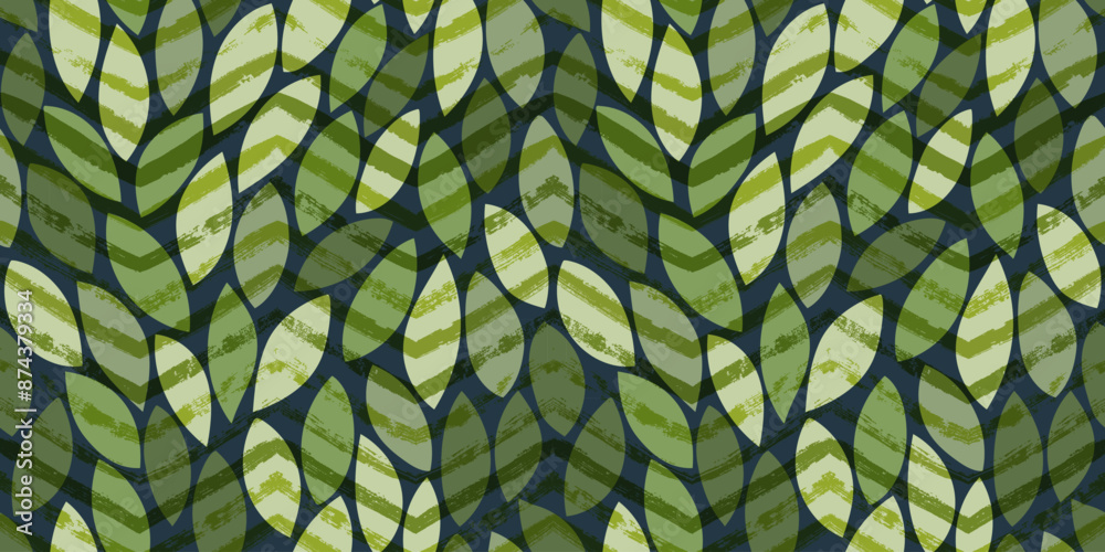 Wall mural Green leaves seamless vector pattern. Watercolor tea leaf background, textured jungle print.