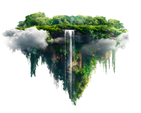 Fantasy landscape natural beauty floating paradise on white background