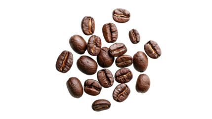 Coffee Beans Scattered Isolated on White Background, PNG File