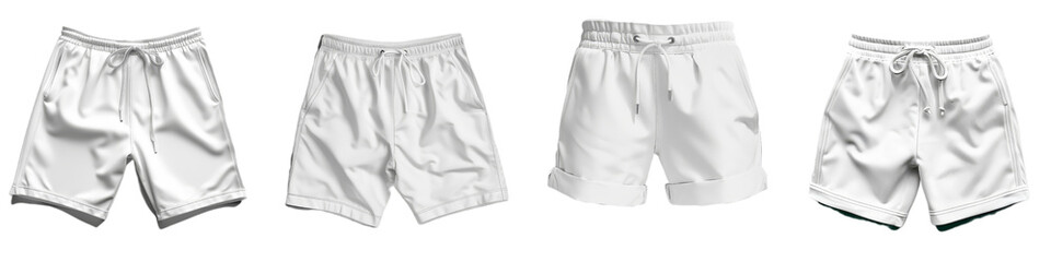 White Shorts Mockup - Four Views, Isolated on White Background, Png File