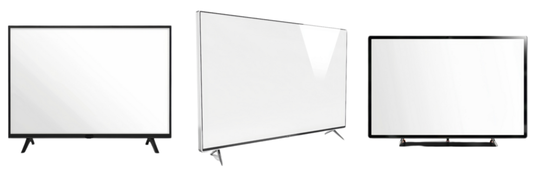 Three Modern Televisions Isolated On White Background, Png File
