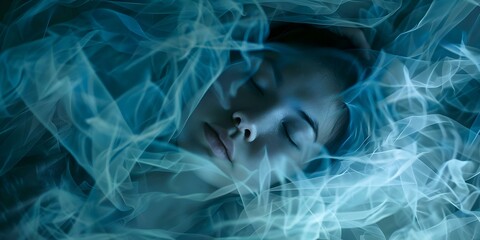 Fototapeta premium Research on healing sleep musics impact on biological rhythms during sleep paralysis. Concept Sleep Paralysis, Healing Music, Biological Rhythms, Research Analysis