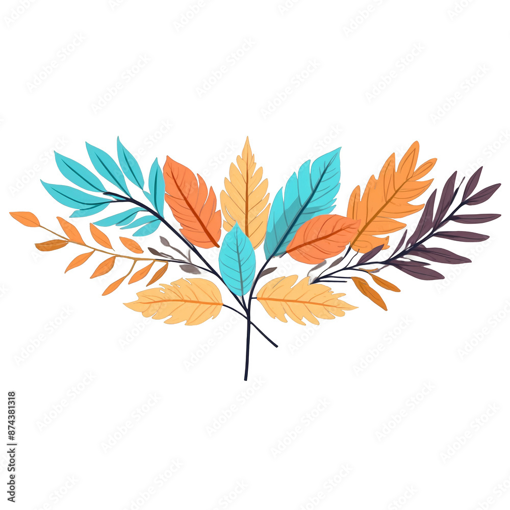 Poster a symmetrical arrangement of dried foliage and colorful accents..
