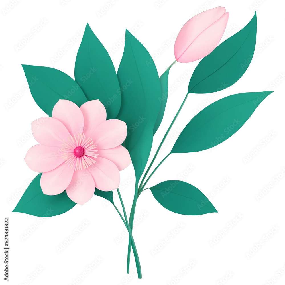 Poster An artificial flower with soft pink petals and a stem wrapped in green paper..