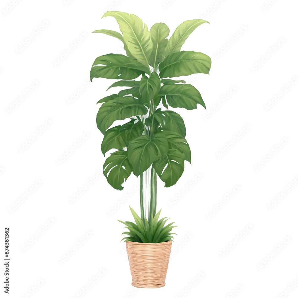 Aufkleber this artificial plant is tall and majestic with a towering trunk and large green leaves that fan out