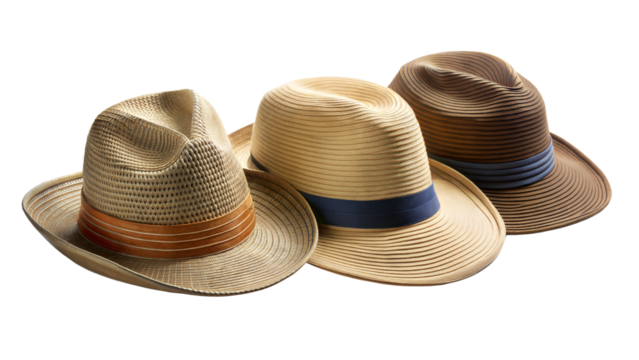 Three hats are shown, two of which are brown and one is tan