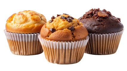 Three muffins with different toppings
