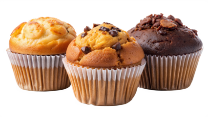 Three muffins with different toppings