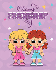 Friendship day Happy children cartoon kawaii Vector illustration