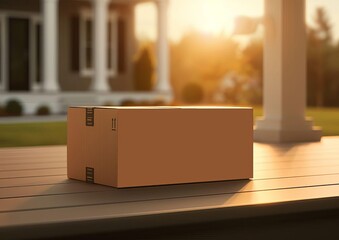 Sunlit Box Package on Front Porch
