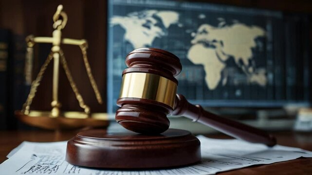 Gavel, Scales of Justice, and Legal Documents on a Desk