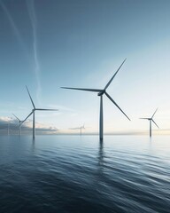 Wind turbines stand tall in the ocean, generating clean energy.