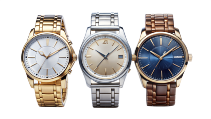 Three watches with different colors and designs