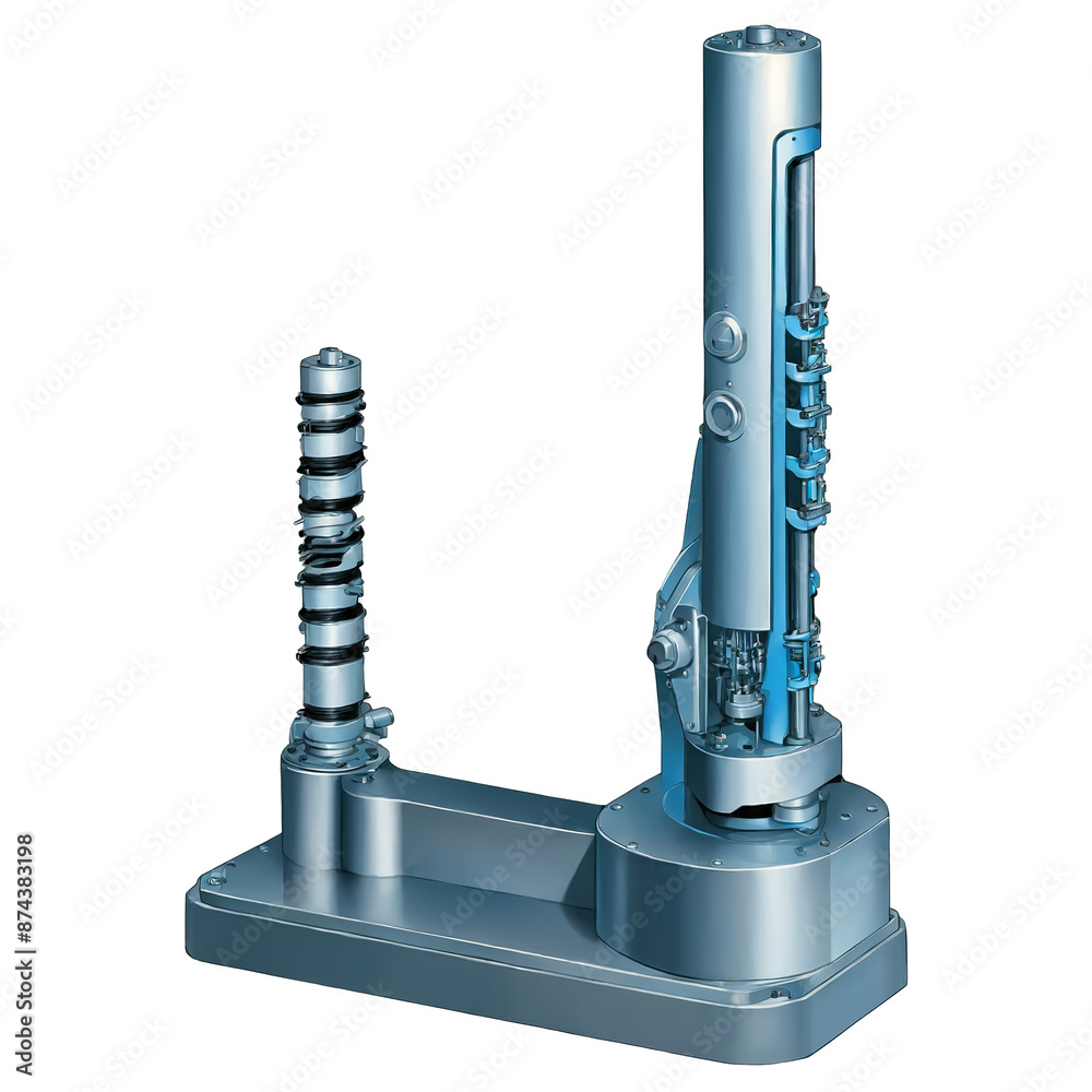 Poster A mechanical device with a sy base and a tall cylindrical body. The top holds a rotating ter with sharp angled teeth and there are various switches and levers along the front..
