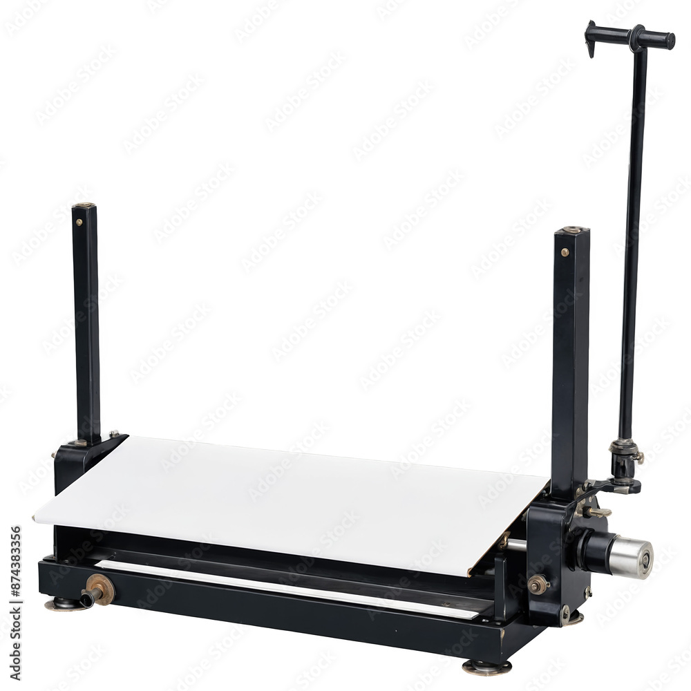 Poster a vintage apparatus with an industrial look featuring a flat rectangular platform with raised edges 