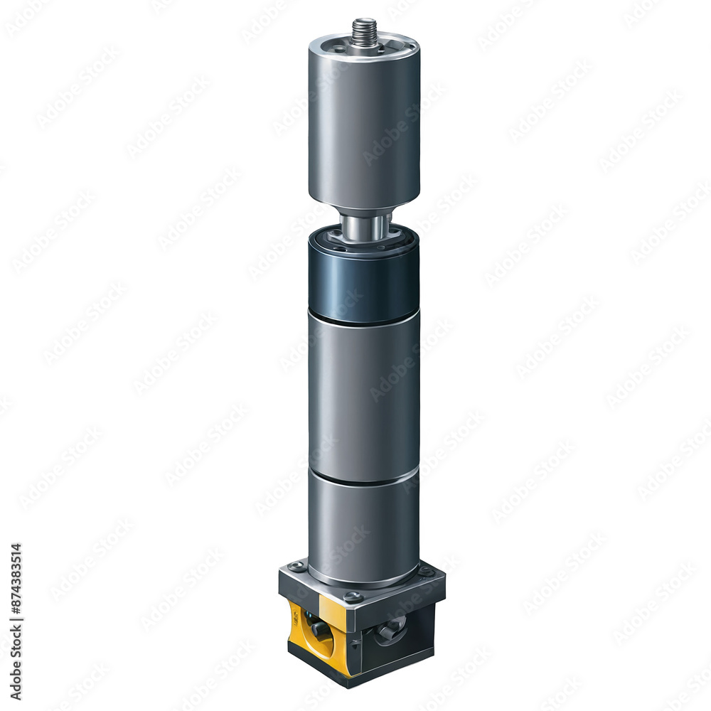 Aufkleber A small powerful device with a sy metal body and a long cylindrical shape. It has a spinning wheel and a of wires at one end as well as a series of bolts and screws on the surface..