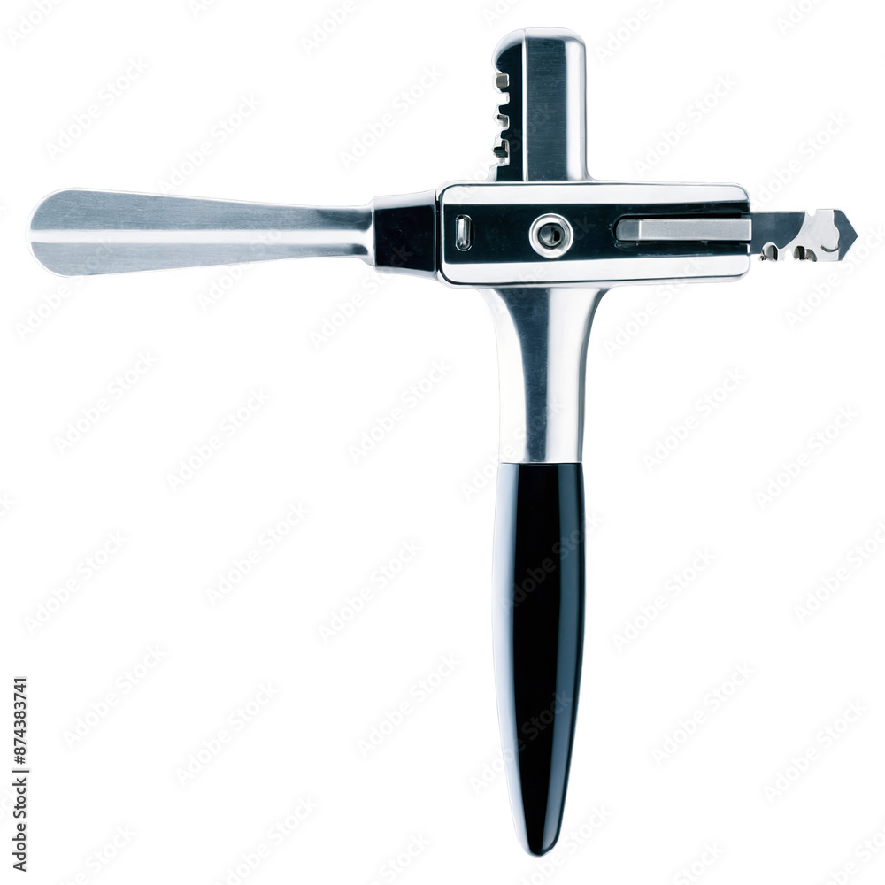 Aufkleber Shiny metal tool with thin pointed teeth around the edge and a small switch on the handle..