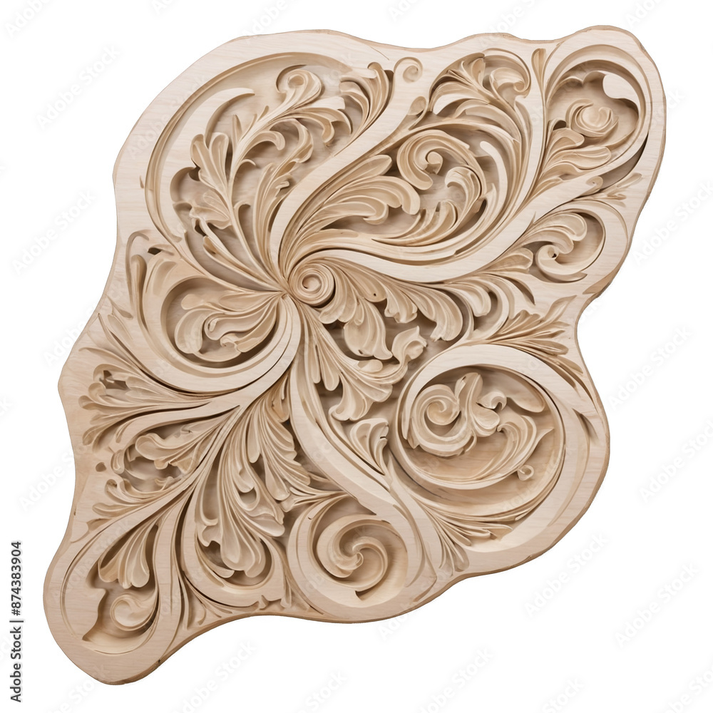 Fototapete A chunk of lighthued wood with a smooth surface adorned with intricate patterns and swirls..