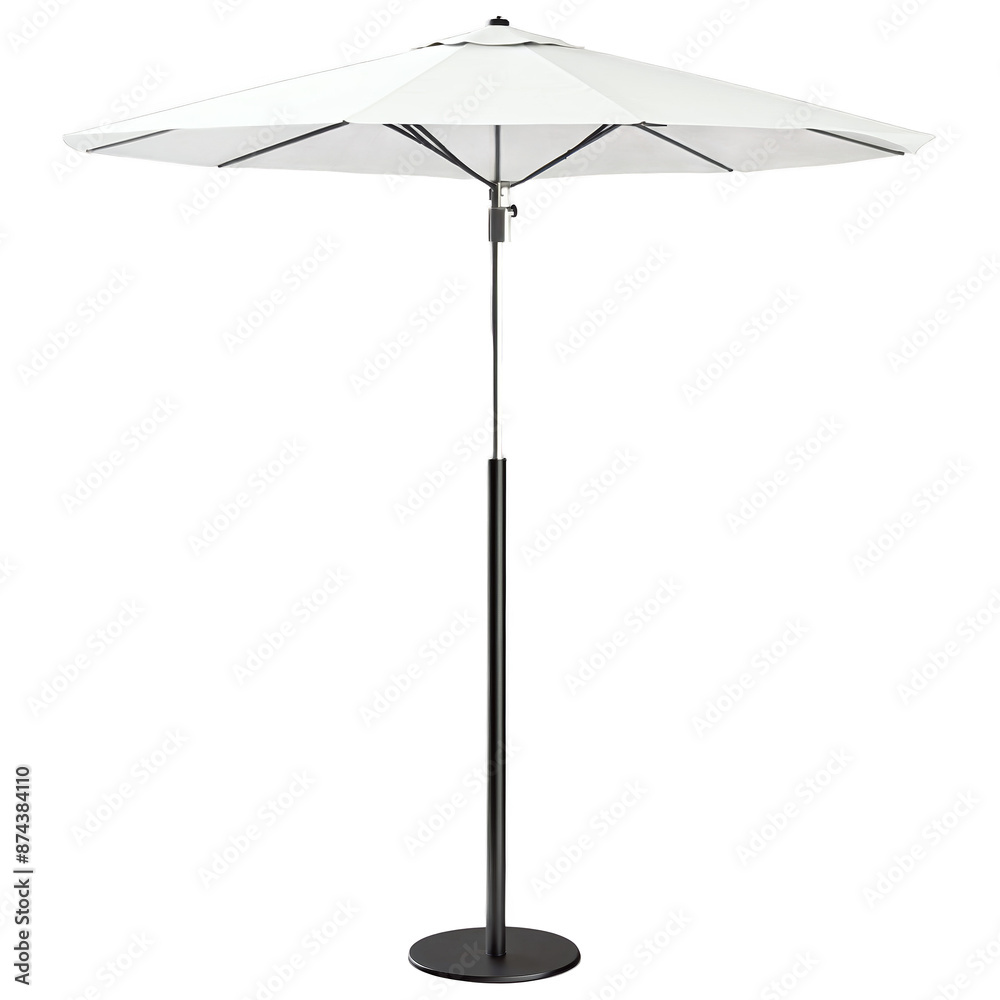 Poster A sy stand with a round base and a tall metal pole featuring a crisscross design at the top to securely hold umbrellas in place..