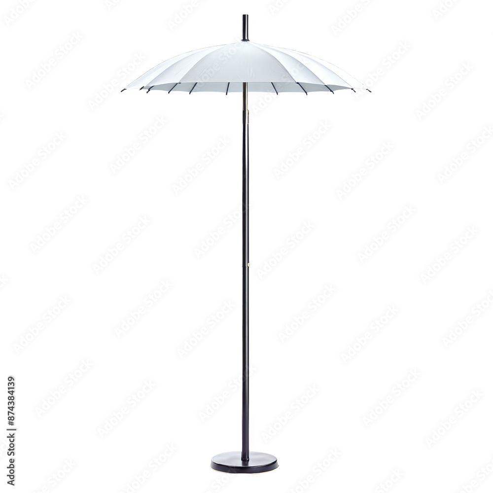 Poster A vertical structure made of dark metal designed to neatly hold and display a collection of umbrellas. Its slim shape allows for compact storage..