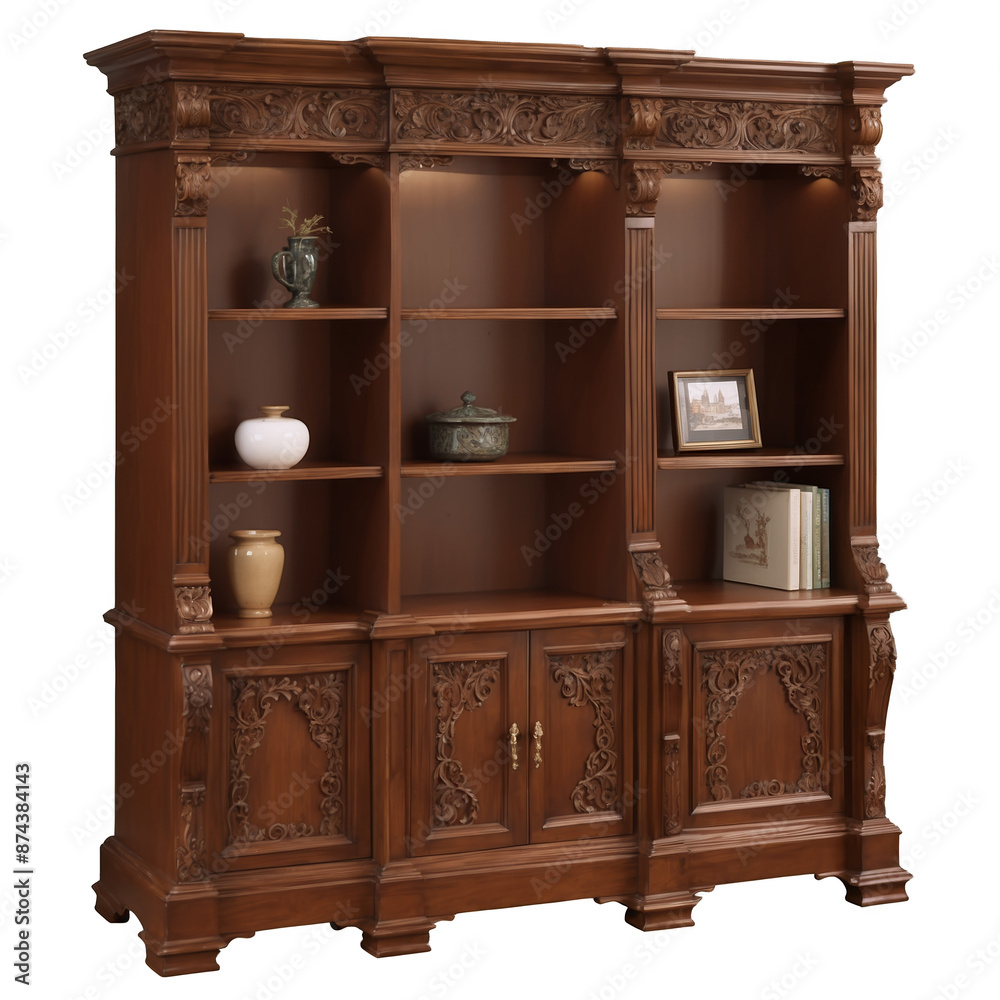 Poster an elegant and functional piece of furniture designed with a traditional aesthetic in mind. it is ma