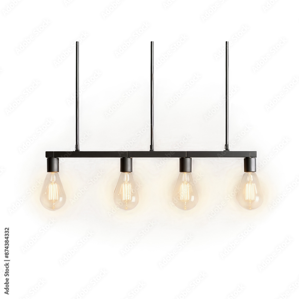 Poster a geometric pendant light with a black metal frame and four exposed light bulbs hanging from differe